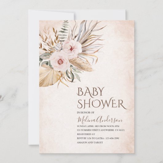 Boho Beige Wasserfarbendusche Einladung (Vorderseite)