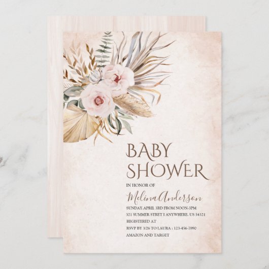 Boho Beige Wasserfarbendusche Einladung (Vorne/Hinten)