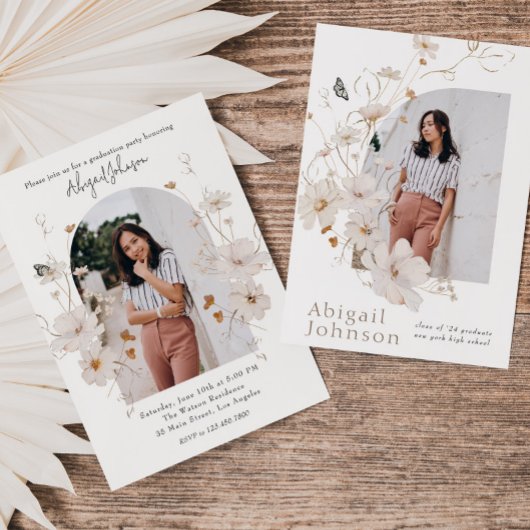 Boho Beige Watercolor Floral Graduation Party Einladung