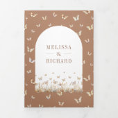 Boho Beige Wildblume Butterfly Arch Wedding Dreifach Gefaltete Einladung (Cover)