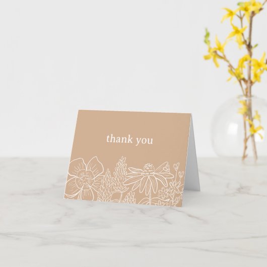 Boho Beige Wildblume Danke, Card Karte (Gelbe Blume)