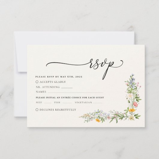 Boho Beige Wildblume Wedding RSVP Card (Vorderseite)