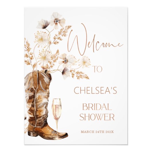 Boho Beige Wildblumen Boots Brautparty Willkommen Fotodruck (Vorne)