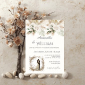 Boho beige with bride and groom wedding einladung