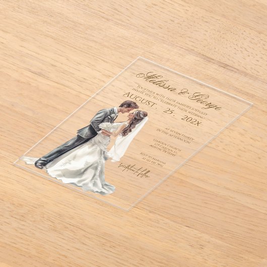 Boho beige with bride Wedding Acryleinladungen (Ablage )