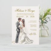 Boho beige with bride Wedding Einladung (Stehend Vorderseite)