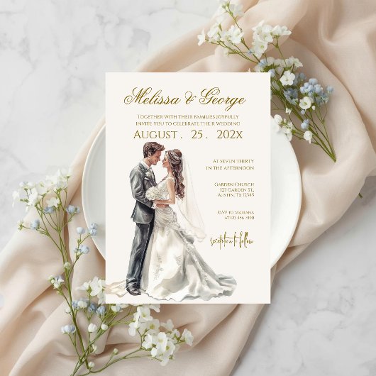 Boho beige with bride Wedding Einladung