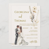 Boho beige with bride Wedding Einladung (Vorne/Hinten)