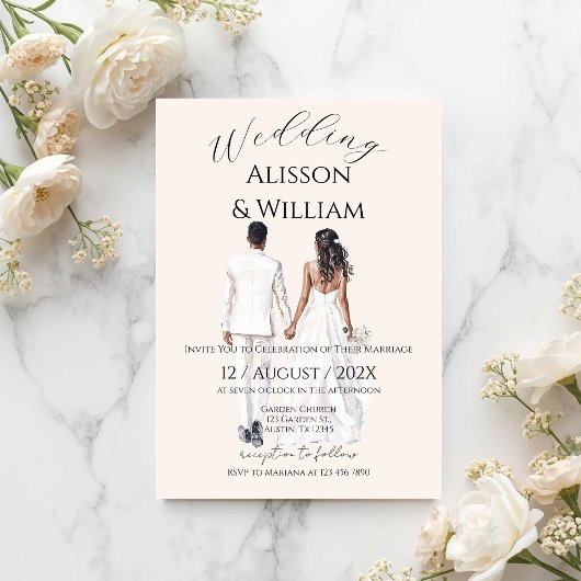 Boho beigefarben mit Braut Hochzeit Einladung