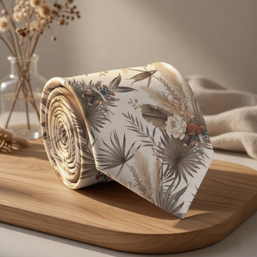 Boho beigefarbene Pflanzen Krawatte