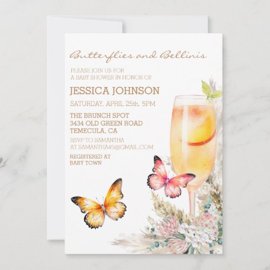 Boho Bellini & Butterflies Baby Shower Pink Einladung (Vorderseite)