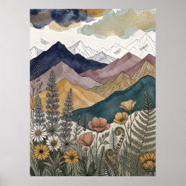 Boho-Berg-Lupinen-Wildblumenwiese Poster