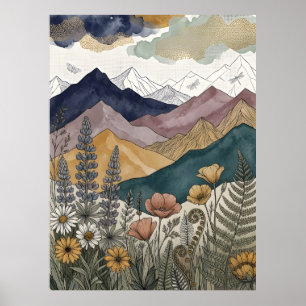 Boho-Berg-Lupinen-Wildblumenwiese Poster