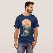 Boho-Berg-Sonnenuntergangs-Flussbogen-Kunst T-Shirt (Vorne ganz)