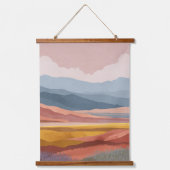 Boho Berge Landschaft Retro Bunt Modern Wandteppich Mit Holzrahmen (Vorderseite)