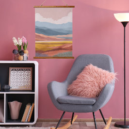 Boho Berge Landschaft Retro Bunt Modern Wandteppich Mit Holzrahmen