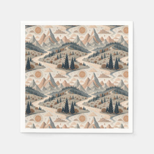 Boho-Bergfluss-Abstraktes Landschaftsmuster Kunst Serviette