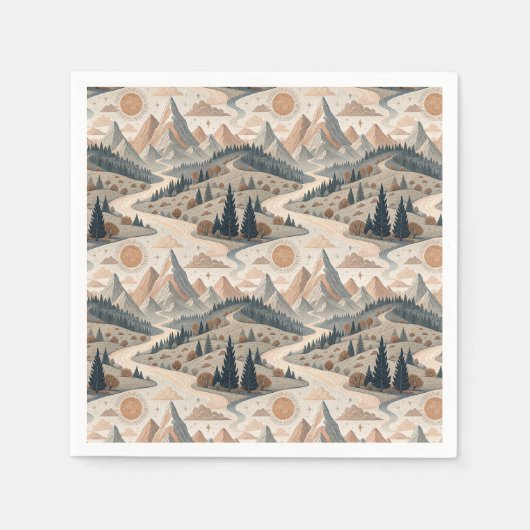 Boho-Bergfluss-Abstraktes Landschaftsmuster Kunst Serviette (Vorderseite)