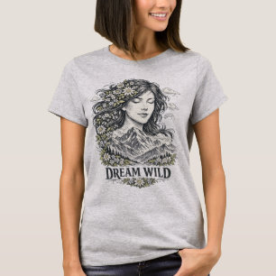 Boho-Bergfrau und wilde Naturblume im Vintage-Stil T-Shirt