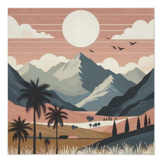 Boho-Berglandschaft-Wandkunst Poster (Vorderseite)