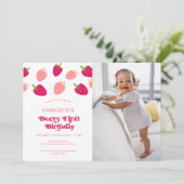 Boho Berry First Birthday Foto Einladung (Stehend Vorderseite)