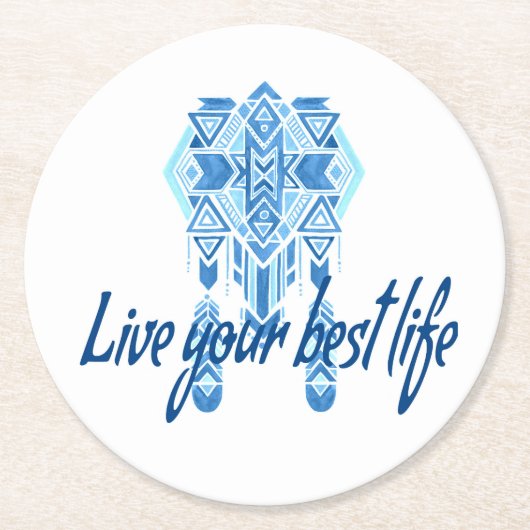 Boho Best Life Runder Pappuntersetzer (Vorderseite)