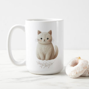 Boho bestickt Beige Kitty mit Blätter Kaffeetasse