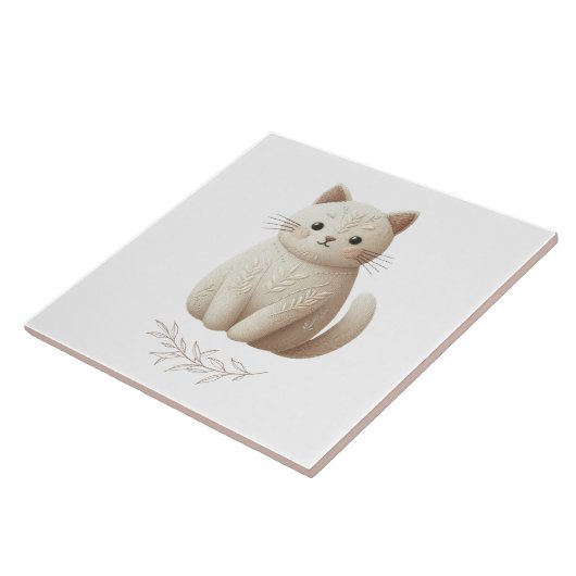 Boho bestickte Beige Kitty mit Leaf-Detail Fliese (Seite)