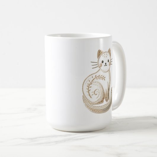 Boho bestickte neutrale Kitty Cat Kaffeetasse (VorderseiteRechts)