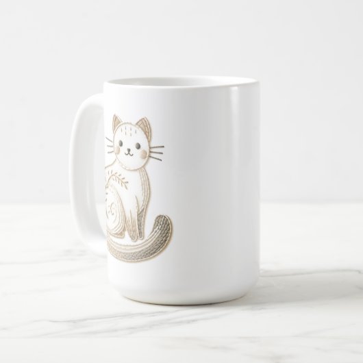 Boho bestickte neutrale Kitty Cat Kaffeetasse (Vorderseite Links)