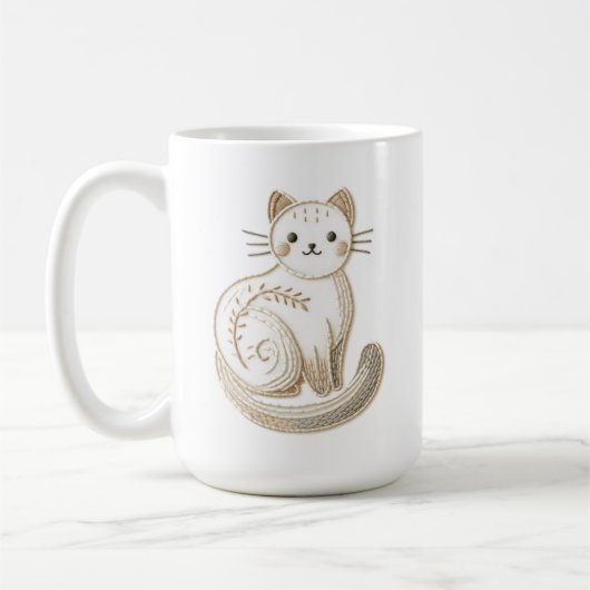 Boho bestickte neutrale Kitty Cat Kaffeetasse (Links)