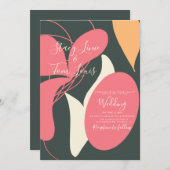 Boho Bio Formen Pink Orange Wedding Einladung (Vorne/Hinten)