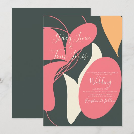 Boho Bio Formen Pink Orange Wedding Einladung (Vorne/Hinten)