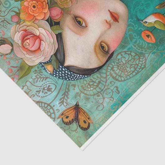 BOHO BIRD AND FLOWER MIRL DECOUPAY SEIDENPAPIER (Ausschnitt)