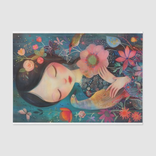 BOHO BIRD AND FLOWER MIRL DECOUPAY SEIDENPAPIER (Vorderseite)