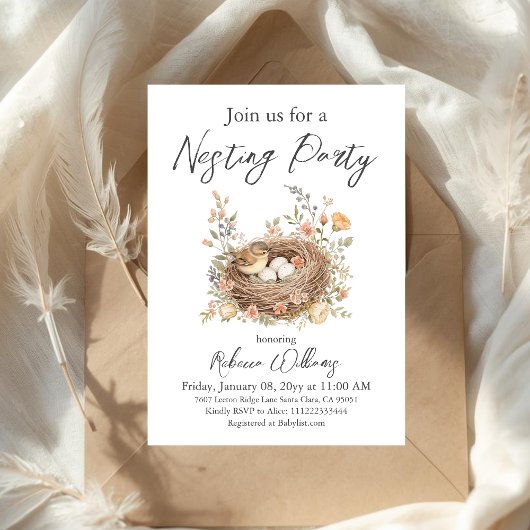 Boho Bird Feather Your Nest Baby Shower Einladung