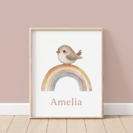Boho Bird Rainbow mit Baby Name Kinderzimmer Poster