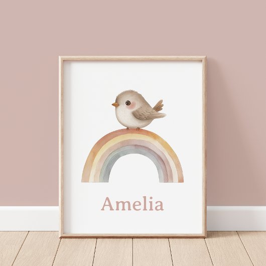 Boho Bird Rainbow mit Baby Name Kinderzimmer Poster