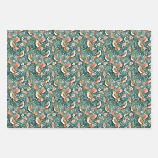Boho Birds on Branches Botanical Geschenkpapier Set (Vorderseite 3)