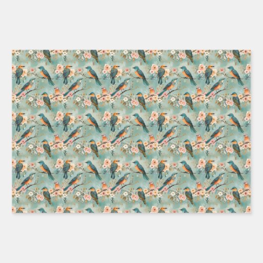 Boho Birds on Branches Botanical Geschenkpapier Set (Vorderseite 2)