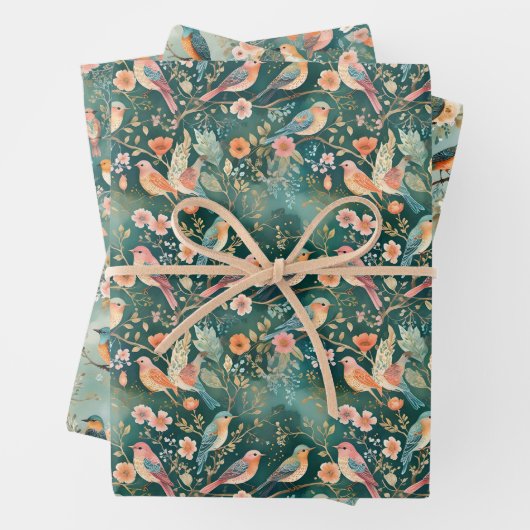 Boho Birds on Branches Botanical Geschenkpapier Set (Beispiel)