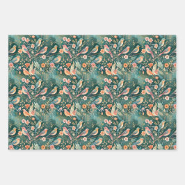Boho Birds on Branches Botanical Geschenkpapier Set