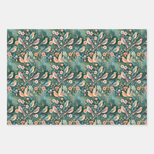Boho Birds on Branches Botanical Geschenkpapier Set (Vorderseite)