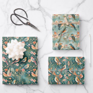 Boho Birds on Branches Botanical Geschenkpapier Set