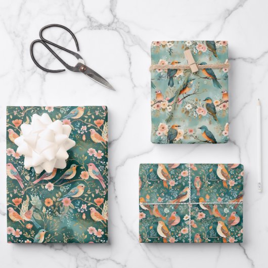 Boho Birds on Branches Botanical Geschenkpapier Set (Vorderseite)