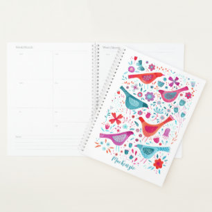 Boho Birds und Blume Aquarell Individuelle Name Planer