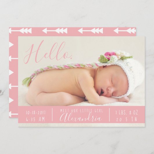 Boho Birth Announcement Hello Meet new baby Arrows Ankündigung (Vorne/Hinten)