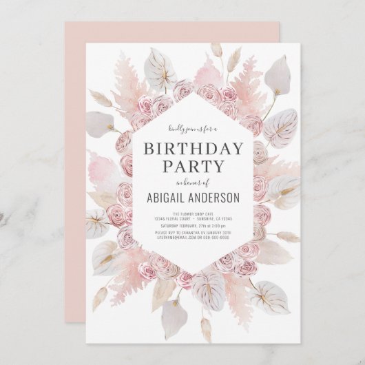 Boho Birthday Blush Pink jedes Party  Einladung (Vorne/Hinten)