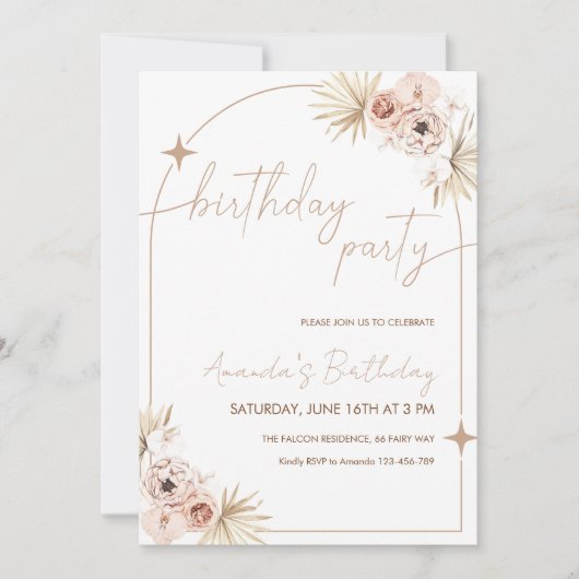 Boho Birthday Invite Pampas Grass Birthday Card Einladung (Vorderseite)