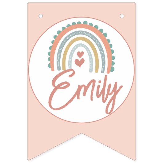 Boho Birthday Magic Light Coral Wimpelkette (Erste Fahne)